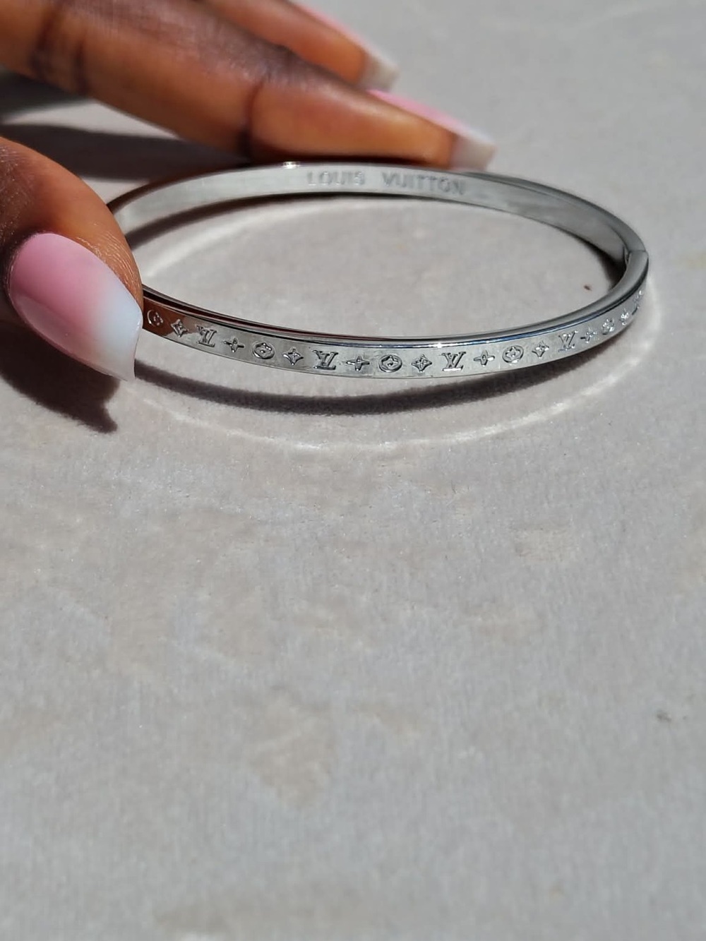 Silver Monogram Slim Bangle Bracelet